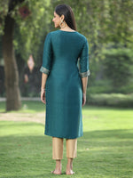 Thumbnail for Juniper Green Silk Festive Embroidered Straight Kurta For Women - Distacart