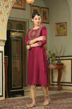 Thumbnail for Juniper Maroon Silk Festive Embroidered Straight Kurta For Women - Distacart