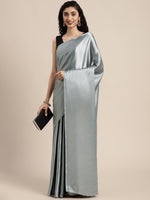 Thumbnail for Mitera Grey Solid Satin Saree - Distacart