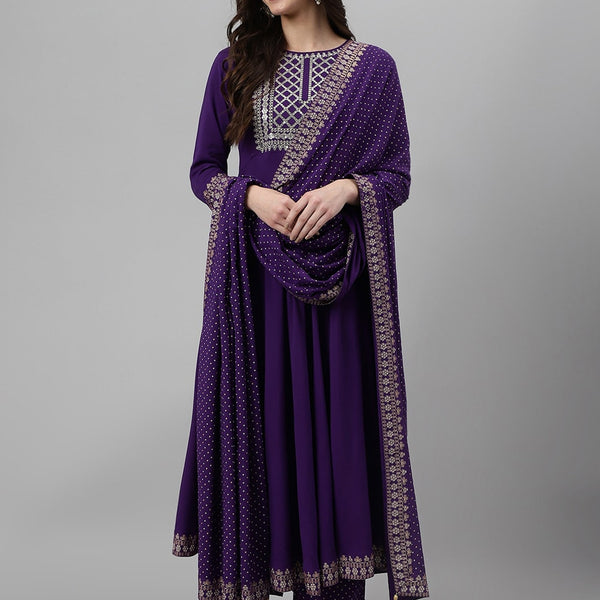 Khushal K Ethnic Motifs Embroidered Sequined Kurta with Palazzos & Dupatta - Distacart