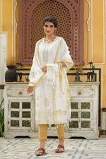 Thumbnail for Juniper Off - White Georgette Festive Printed Straight Kurta Dupatta Set For Women - Distacart