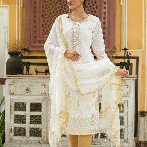 Juniper Off - White Georgette Festive Printed Straight Kurta Dupatta Set For Women - Distacart