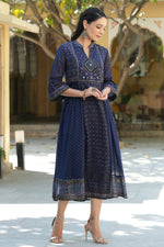 Thumbnail for Juniper Indigo Georgette Festive Printed Flared Dress For Women - Distacart