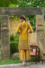 Thumbnail for Juniper Mustard Chanderi Festive Printed Flared Kurta For Women - Distacart