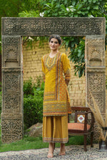 Thumbnail for Juniper Mustard Chanderi Festive Printed Flared Kurta For Women - Distacart