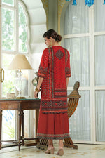 Thumbnail for Juniper Red Chanderi Festive Printed Flared Kurta For Women - Distacart