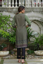 Thumbnail for Juniper Green Rayon Festive Gold Foil Printed Straight Kurta For Women - Distacart