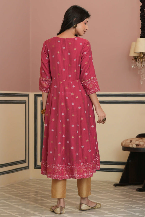 Juniper Fuchsia Rayon Festive Handwork Sequence Anarkali Kurta For Women - Distacart