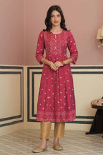Thumbnail for Juniper Fuchsia Rayon Festive Handwork Sequence Anarkali Kurta For Women - Distacart