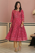 Thumbnail for Juniper Fuchsia Rayon Festive Handwork Sequence Anarkali Kurta For Women - Distacart