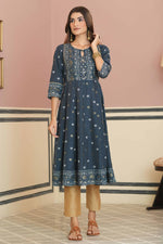 Thumbnail for Juniper Teal Rayon Festive Handwork Sequence Anarkali Kurta For Women - Distacart