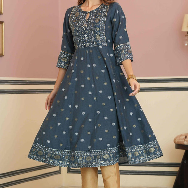 Juniper Teal Rayon Festive Handwork Sequence Anarkali Kurta For Women - Distacart