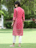 Thumbnail for Juniper Women Fuchsia Rayon Festive Embroidered Straight Kurta - Distacart