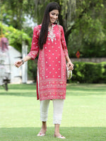 Thumbnail for Juniper Women Fuchsia Rayon Festive Embroidered Straight Kurta - Distacart