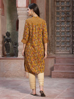 Thumbnail for Juniper Women's Mustard Muslin Printed Straight Kurta - Distacart
