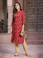 Thumbnail for Juniper Women's Red Muslin Printed Straight Kurta - Distacart