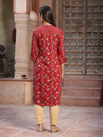 Thumbnail for Juniper Women's Red Muslin Printed Straight Kurta - Distacart