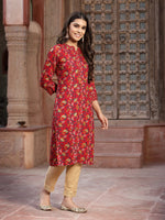 Thumbnail for Juniper Women's Red Muslin Printed Straight Kurta - Distacart