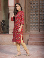 Thumbnail for Juniper Women's Red Muslin Printed Straight Kurta - Distacart