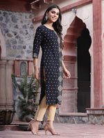 Thumbnail for Juniper Women's Black Rayon Printed Straight Kurta - Distacart