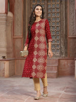Thumbnail for Juniper Women's Maroon Rayon Printed Straight Kurta - Distacart