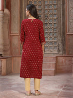 Thumbnail for Juniper Women's Maroon Rayon Printed Straight Kurta - Distacart