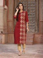 Thumbnail for Juniper Women's Maroon Rayon Printed Straight Kurta - Distacart