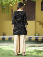 Thumbnail for Juniper Black Rayon Festive Printed A-Line Tunic For Women - Distacart
