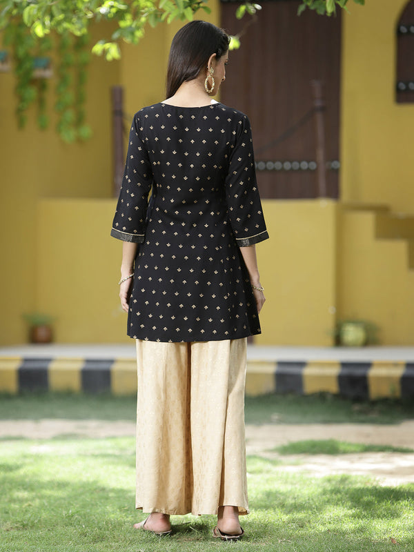 Juniper Black Rayon Festive Printed A-Line Tunic For Women - Distacart