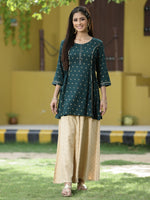 Thumbnail for Juniper Green Rayon Festive Printed A-Line Tunic For Women - Distacart