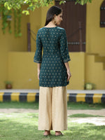 Thumbnail for Juniper Green Rayon Festive Printed A-Line Tunic For Women - Distacart