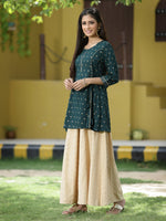 Thumbnail for Juniper Green Rayon Festive Printed A-Line Tunic For Women - Distacart