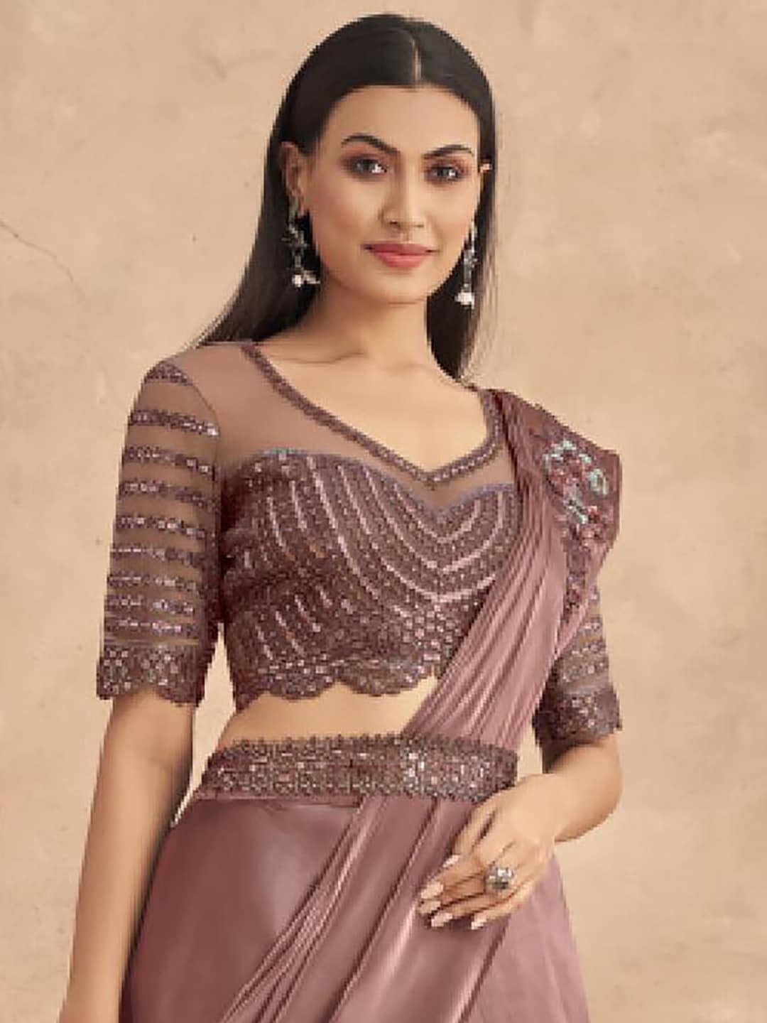 Mitera Floral Embroidered Sequinned Satin Celebrity Saree - Distacart