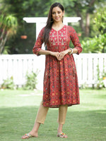 Thumbnail for Juniper Red Rayon Festive Printed Flared Kurta For Women - Distacart