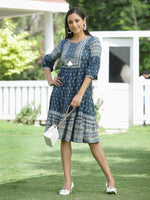 Thumbnail for Juniper Blue Rayon Festive Printed Tiered Dress For Women - Distacart
