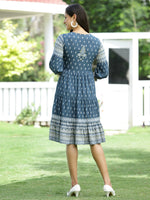 Thumbnail for Juniper Blue Rayon Festive Printed Tiered Dress For Women - Distacart