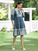 Thumbnail for Juniper Blue Rayon Festive Printed Tiered Dress For Women - Distacart