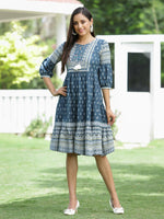 Thumbnail for Juniper Blue Rayon Festive Printed Tiered Dress For Women - Distacart