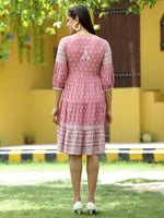 Thumbnail for Juniper Onion Pink Rayon Festive Printed Tiered Dress For Women - Distacart