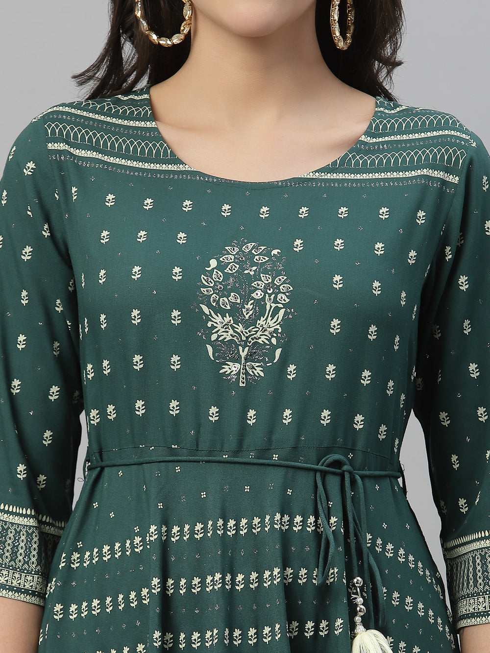 Juniper Green Rayon Festive Printed Flared Dress For Women - Distacart