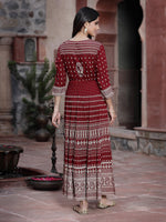 Thumbnail for Juniper Women's Maroon Rayon Printed Flared Dress - Distacart