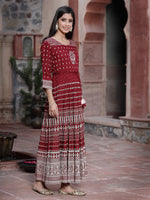 Thumbnail for Juniper Women's Maroon Rayon Printed Flared Dress - Distacart