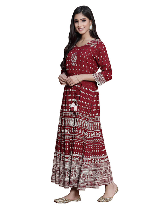 Juniper Women's Maroon Rayon Printed Flared Dress - Distacart
