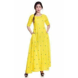 Yellow Color -  Long Embroidered Kurti - Distacart