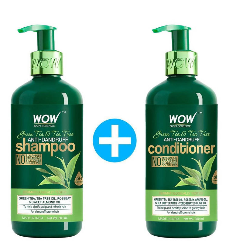 Wow Skin Science Green Tea &amp; Tea Tree Anti-Dandruff Shampoo &amp; Conditioner - Distacart