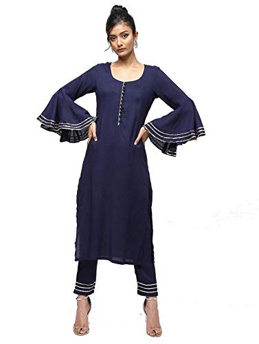 Cheera Straight Kurta With Bell Sleeve Gotta Work Design And Straight Gotta Work Plazo Pant