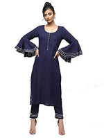 Thumbnail for Cheera Straight Kurta With Bell Sleeve Gotta Work Design And Straight Gotta Work Plazo Pant