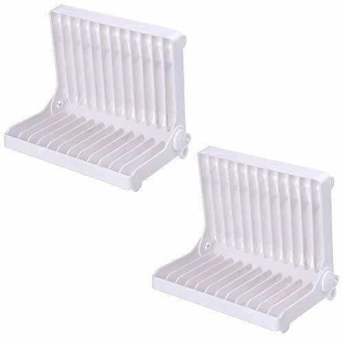 White Color - Folding Plastic Kitchen Dish Rack Stand Plate Holder - 2 Piece - Distacart