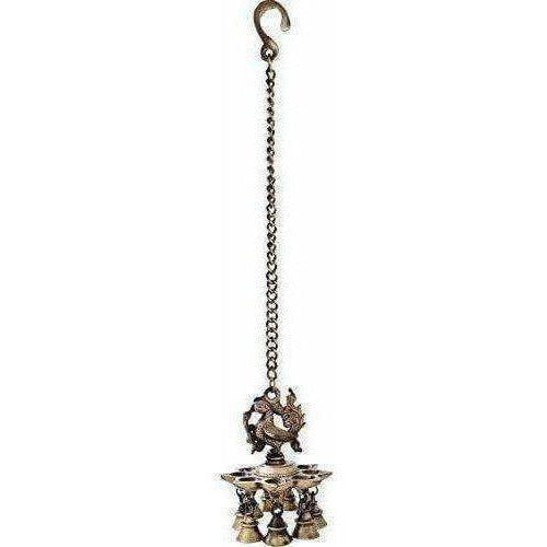 Peacock Hanging Brass Diya with Bells - Distacart