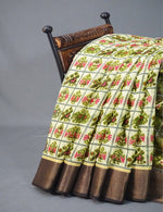 Thumbnail for Shades of Light Apple Green And Dark Mehndi Green Colour Blouse Ikat Design Semi Chanderi Saree By Gayathri Reddy Designer Studio - Distacart